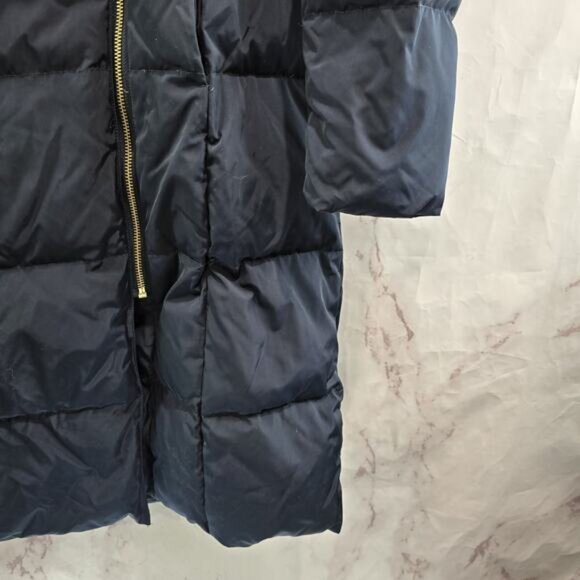 Cole Haan Down Puffer Jacket Womens Medium Blue Parka Coat Hood Long Navy - Picture 4 of 11